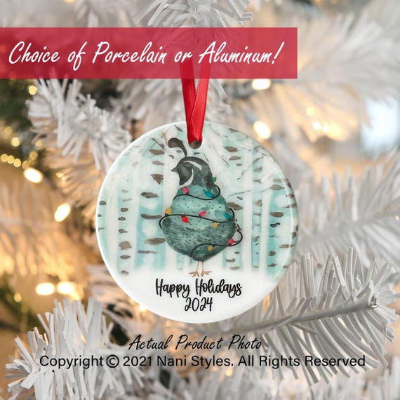 Quail Christmas Wreath Ornament