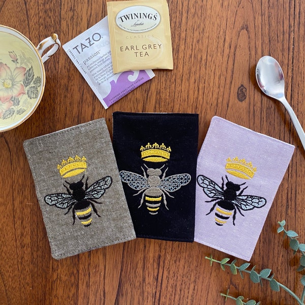 Tea Bag Wallet, Queen Bee Tea wallet, Tea Holder, Tea Bag Wallet, Travel Tea bag carrier, Gift, Stocking Stuffer, Linen Tea Wallet