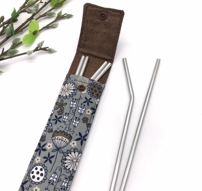 Reusable Straw Case, Glass Straw Case, Padded Straw Sleeve, Quilted