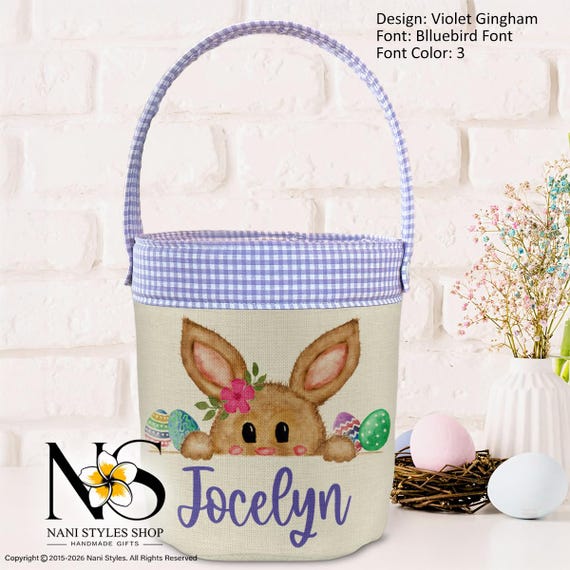 Personalized Bunny Easter Basket, Handmade Poly Linen and Cotton Fabrics