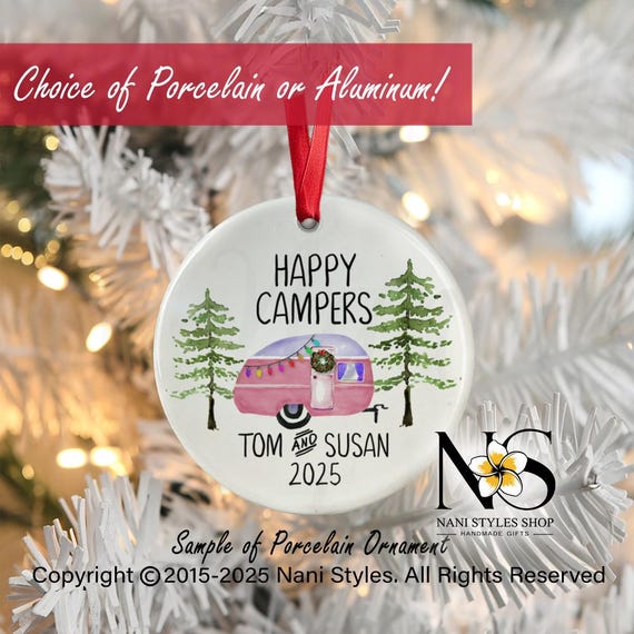 Personalized Christmas Ornament Pink Camper