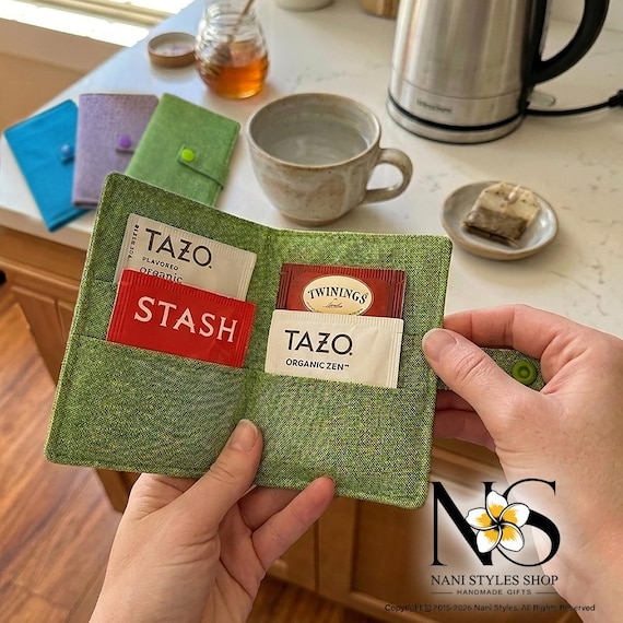 Travel Tea Bag Wallet, Linen Fabric (Fits 4-6 Bags, Compact Size)
