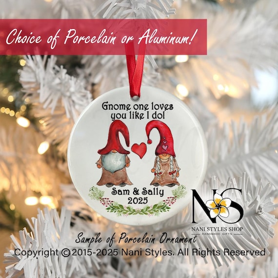 Personalized Gnome Couple Ornament: Watercolor Christmas Tree Decoration
