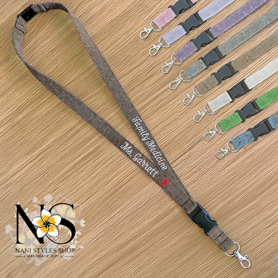 Personalized Break Away Lanyard: Linen Cotton, Safety Clip