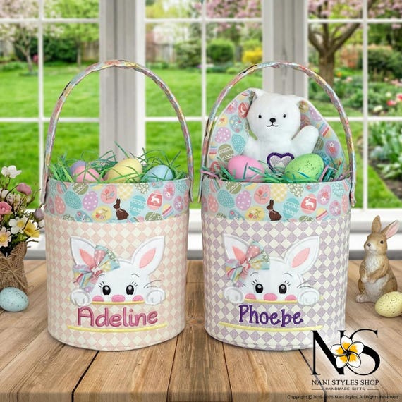 Personalized Easter Basket for Toddler - Custom Name Kids Gift, Unique Spring Bunny Hunt Decor