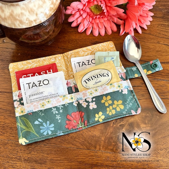Floral Tea Bag Wallet - Compact Cotton Organizer for Travel