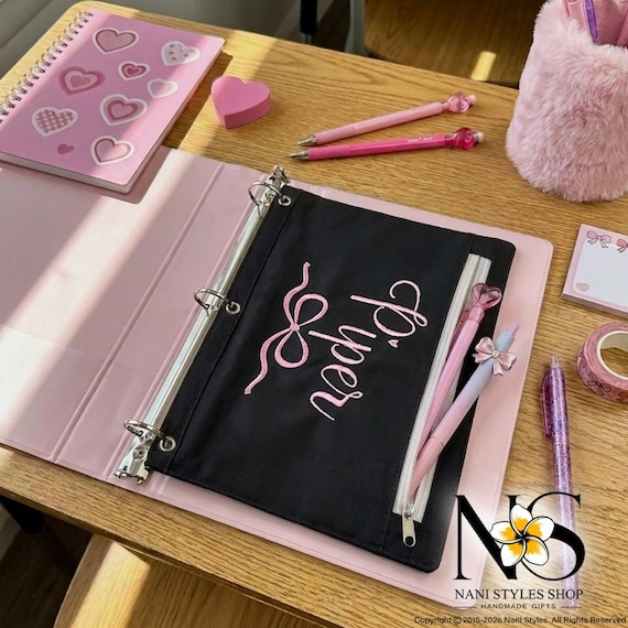 Personalized Pencil Pouch: Embroidered Name and Bow for Kids