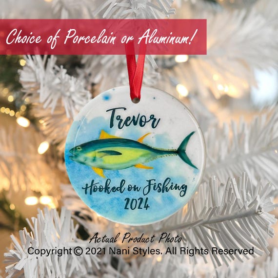 Hooked on Fishing Ornament – Yellowfin Tuna Christmas Gift, Personalized Fisherman Keepsake