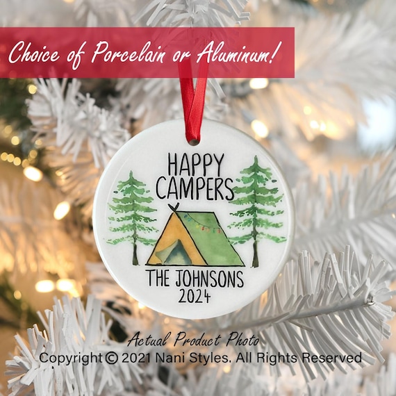 Personalized Camper Ornament, Happy Camper  Ornament, Custom Ornament, Christmas Tent, Christmas Ornament, Family Gift, Year Ornament