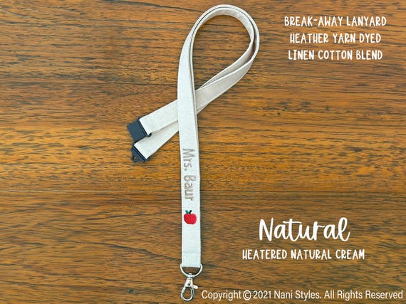 Personalized Breakaway Lanyard for Safety - Linen Cotton Blend - Teacher Lanyard, Nurse Lanyard, Work Lanyard.