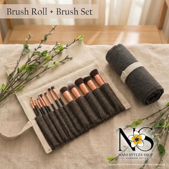 Blush Pink Brush Roll Gift Set
