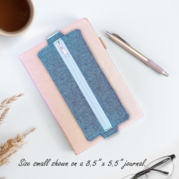 Journal Pen Holder, Teacher Notebook Pen Holder, Fabric Pen Zipper Pouch, Elastic Bookmark Pen Holder, Available in Two Sizes