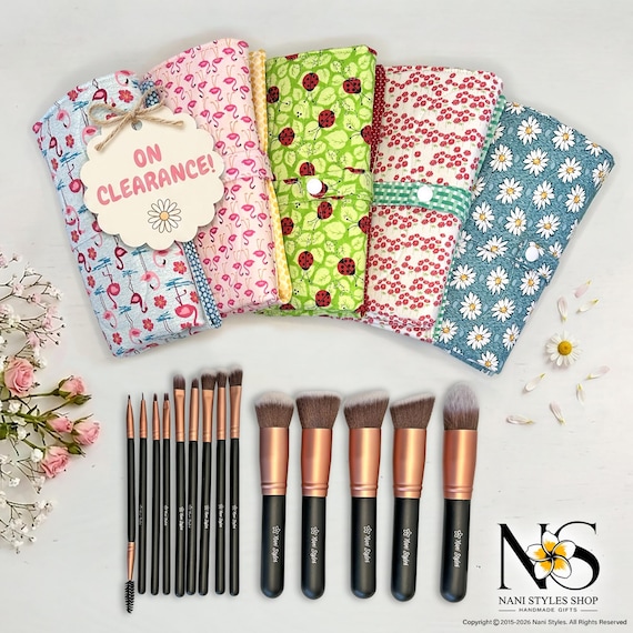 Fabric Makeup Brush Roll Organizer with Brush Set, Travel Cosmetic Holder