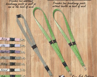 Linen Cotton Break Away Safety Lanyard with Optional Detachable Key Fob
