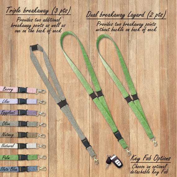 Linen Cotton Break Away Safety Lanyard with Optional Detachable Key Fob