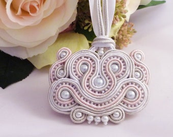 Soutache necklace. Soutache jewelry MollyG Designs. Unique  jewellery. Beaded necklace on ribbon. Ladies gift idea. Party jewellery