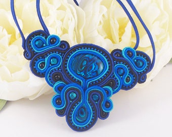 Soutache necklace. Soutache jewelry MollyG Designs Blue abalone necklace. One-of-a-kind jewellery. Jewellery Gift idea for her.