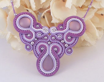 Soutache necklace. Soutache jewelry. MollyG Designs. Purple and lilac beaded necklace. One-of-a-kind. Party jewellery. Colourful necklace.