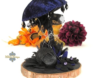 Purple Mushroom Soft Sculpture Ornament. Mushroom Acorn And Web Home Accent Decoration. Gothic Style Fungi .