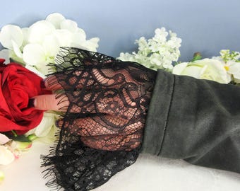 Wrist Cuffs. Black Lace Sleeve Extenders.  Textile Bracelet Accessories. Gothic Fashion Party Cuffs. Cosplay Fancy Dress Costume.