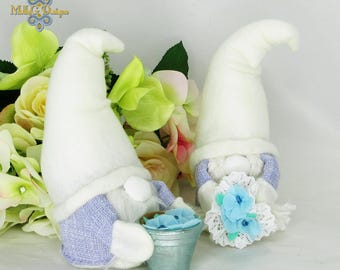 Gnome Ornament. Girl And Boy Textile Gnomes With Flowers