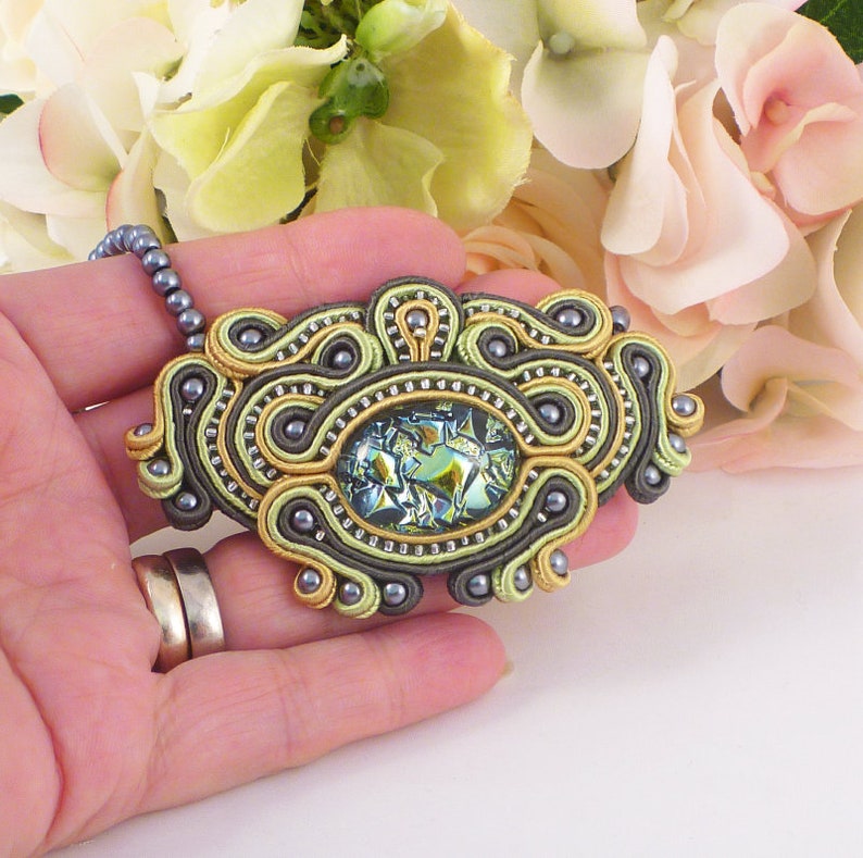 MollyG Designs Beaded necklace Unique necklace.. Soutache necklace Ladies gift idea Soutache jewelry Unique jewellery Party jewellery