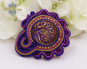 Purple and Gold Soutache Barrette by MollyG Designs Unique Hair Accessory. Colourful Hair Clip. Ladies Gift Idea. Handmade Gifts.