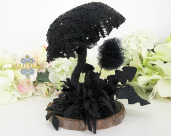 Black Lace Mushroom Decoration. Gothic Mushroom Decor. Unique Toadstool Home Decor. Textile Mushroom Handmade Gift Idea. Fantasy Mushroom.