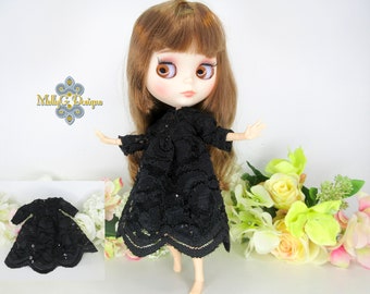 Blythe Black Lace Dress. Blythe Party Outfit. Unique Blythe Clothes. Dolls Dress. 30cm Dolls Dress. Black Gothic Dress For Blythe.