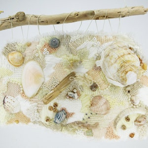 Embroidered Wall Hanging. Sea Shore Sea Shell Embroidery. Unique Hand Stitched Embroidered Picture. Slow Stitch Embroidery. image 4