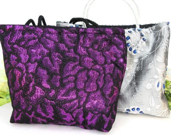 Small Evening Handbags. Purple Or Silver With Blue Sequin Bags. Ladies Fabric Handmade,  Unique Fashion Bags For Parties.