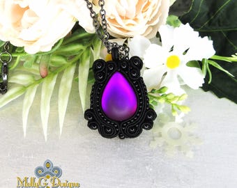 Black Beaded Soutache Necklace. Unique Handmade Jewellery.