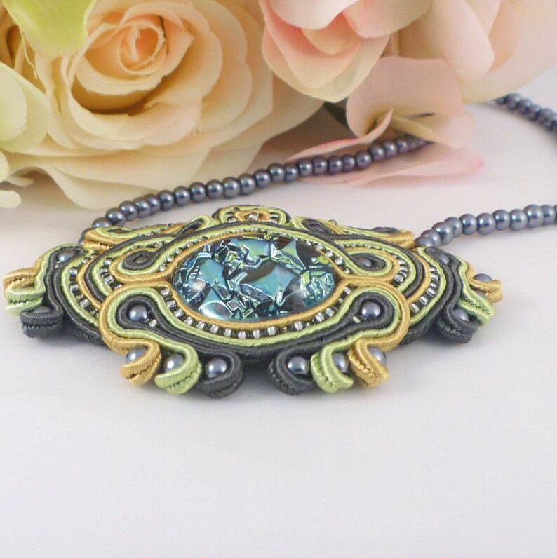 MollyG Designs Beaded necklace Unique necklace.. Soutache necklace Ladies gift idea Soutache jewelry Unique jewellery Party jewellery