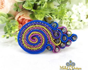 Beaded Hair Clip. Colourful Handmade Barrette. Unique Textile Accessory. Party, Wedding, Special Occasion Hair Jewellery.