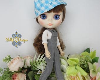 Blythe Dungarees, Top And Hat. Unique And Handmade Outfit. Dolls Clothes.