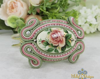 Rose Beaded Bangle. Ladies Jewellery Gift. Unique Pretty, Handmade Jewellery. Soutache Textile Bracelet