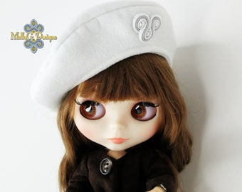 Blythe Beret White. Handmade Blythe Felt Hat. Thick Felt Beret For Blythe Dolls. Decorated Blythe Beret. Dolls Hat.