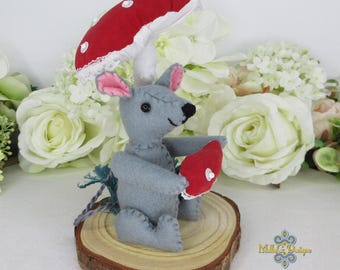 Handmade Mouse & Mushroom Soft Sculpture, Whimsical Home Decor