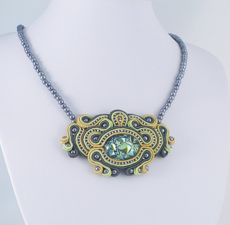 MollyG Designs Beaded necklace Unique necklace.. Soutache necklace Ladies gift idea Soutache jewelry Unique jewellery Party jewellery