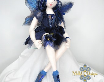 Fairy Art Doll. Textile Soft Sculpture Collectable Fantasy Figure. Unique, Posable Handmade Collectable Heirloom