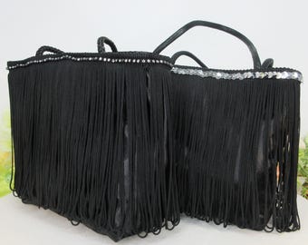 Black Small Evening Bag. Long Fringe Handbag With Sparkling Detail  For Parties  And Special Occasions