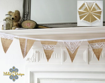 Bunting. Fabric Bunting. Unique Handmade Textile Bunting. Celebration Bunting. Party Bunting. Wedding Bunting. Vintage Lace Bunting.