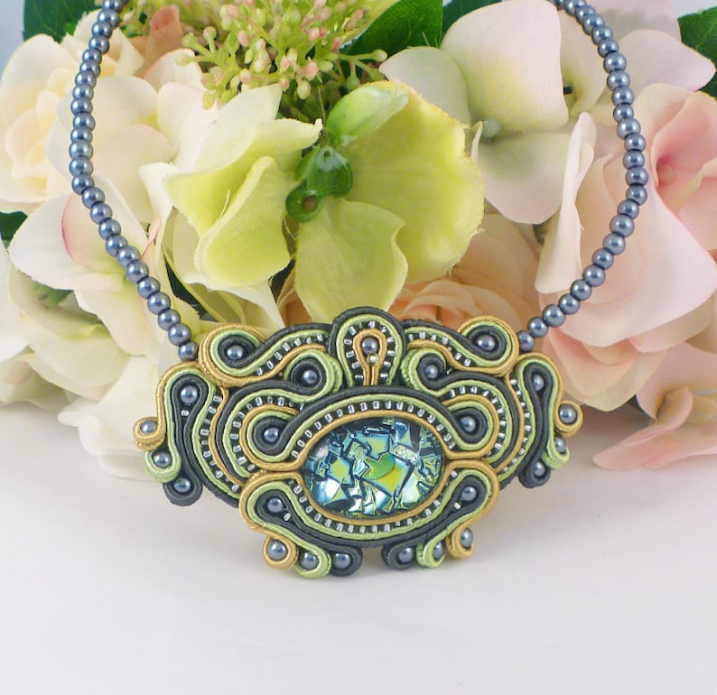 MollyG Designs Beaded necklace Unique necklace.. Soutache necklace Ladies gift idea Soutache jewelry Unique jewellery Party jewellery