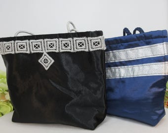 Small Evening Bags In Blue Or Black.  Unique Handmade Ladies Party Bags. Decorative Handbags.