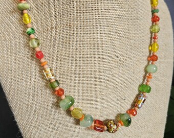 Lemon Lime Glass Bead Necklace