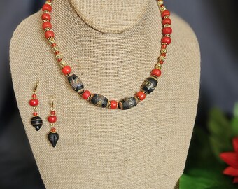African Krobo Bead Red Necklace Set