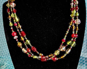 Red and Green Czech Glass Necklace