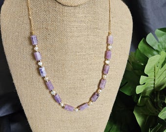 Kunzite Energy Tube Beaded Necklace