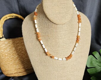 Orange Aventurine and Mother of Pearl Necklace