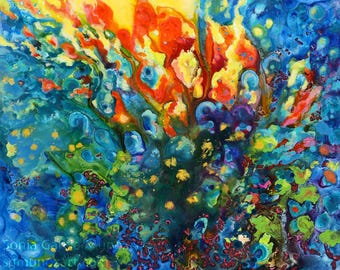 Abstract Painting, Underwater Flame with Gold Accents
